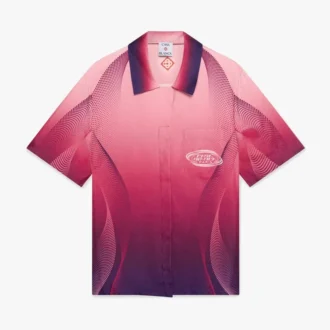 Aubergine gradiënt zijden overhemd met Cubaanse kraag en korte mouwen