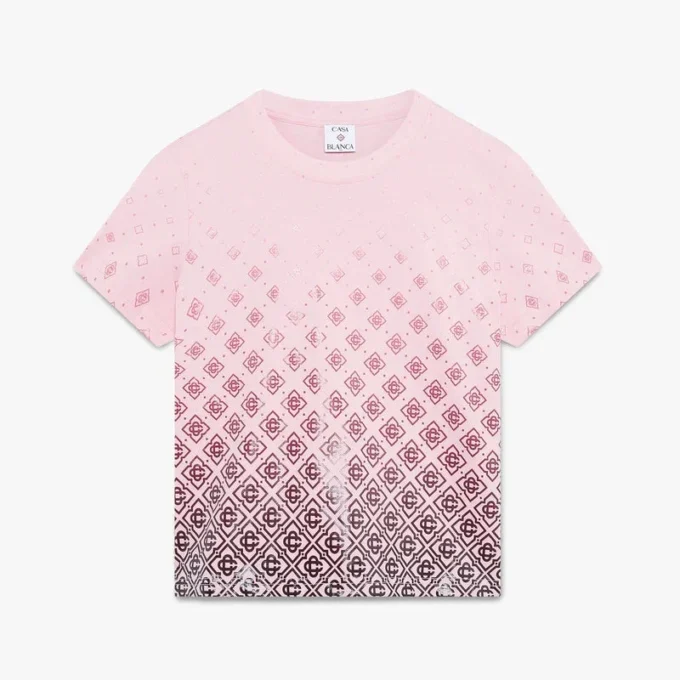 Aubergine T-shirt met korte mouwen en monogram in kleurverloop