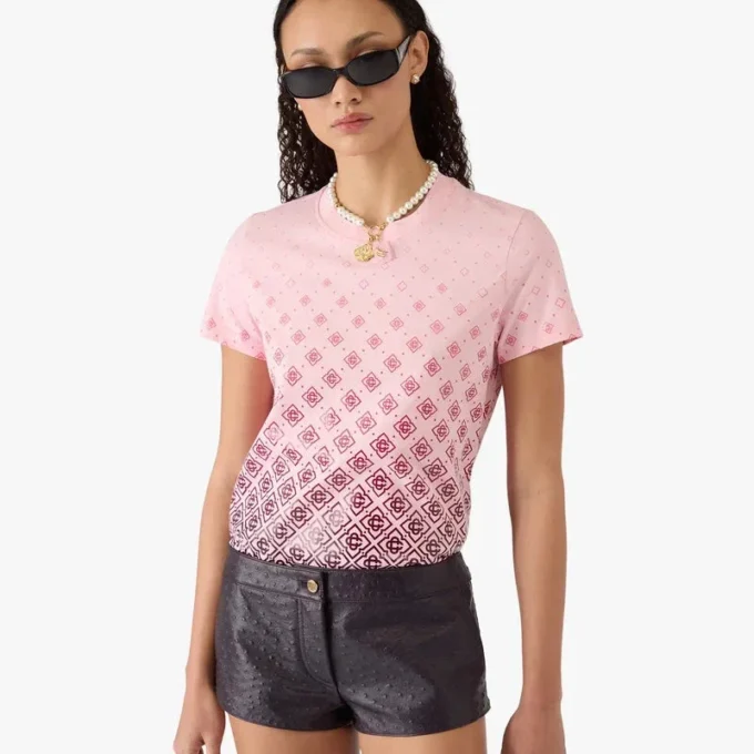 Aubergine T-shirt met korte mouwen en monogram in kleurverloop