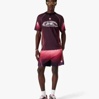 Aubergine voetbalshort met kleurverloop