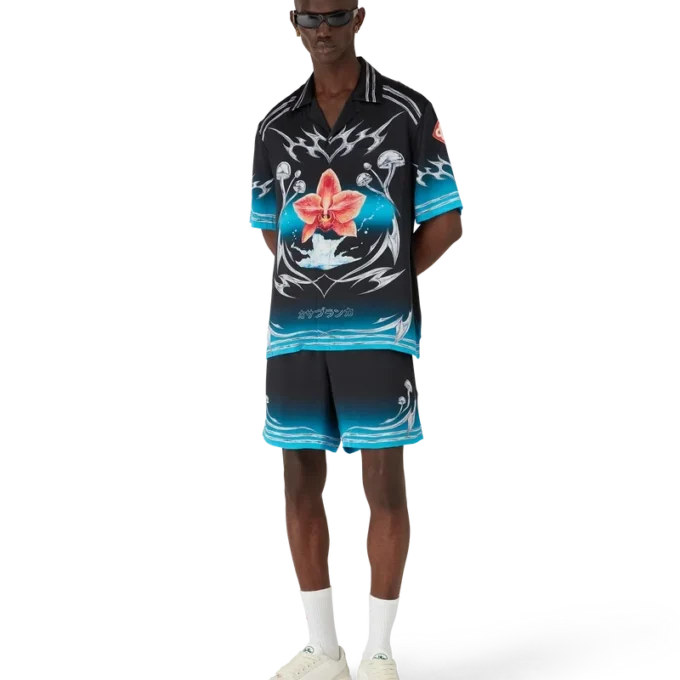 Blades zijden satijnen overhemd met korte mouwen