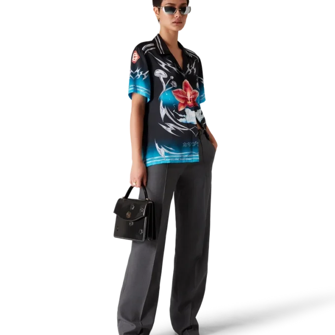 Blades zijden satijnen overhemd met korte mouwen