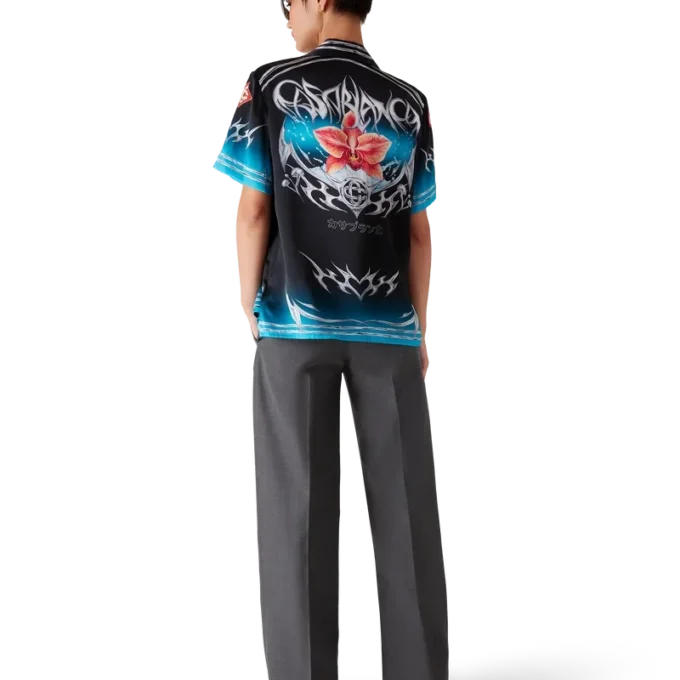 Blades zijden satijnen overhemd met korte mouwen