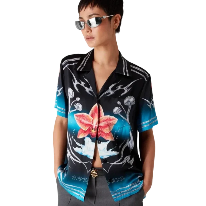 Blades zijden satijnen overhemd met korte mouwen