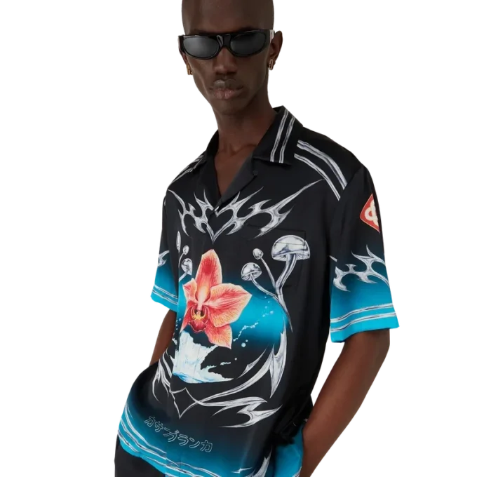 Blades zijden satijnen overhemd met korte mouwen