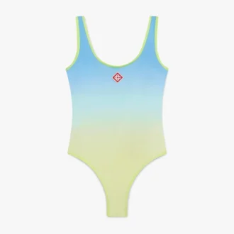 Blauw-geel zwempak met kleurverloop