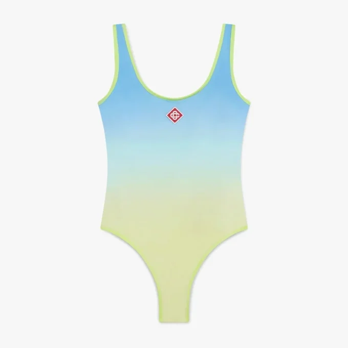 Blauw-geel zwempak met kleurverloop