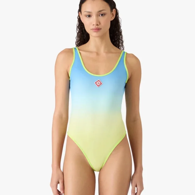 Blauw-geel zwempak met kleurverloop