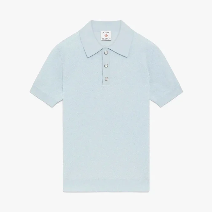 Blauw Pointelle Monogram poloshirt met korte mouwen