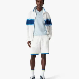 Blauw Pointelle Monogram poloshirt met korte mouwen