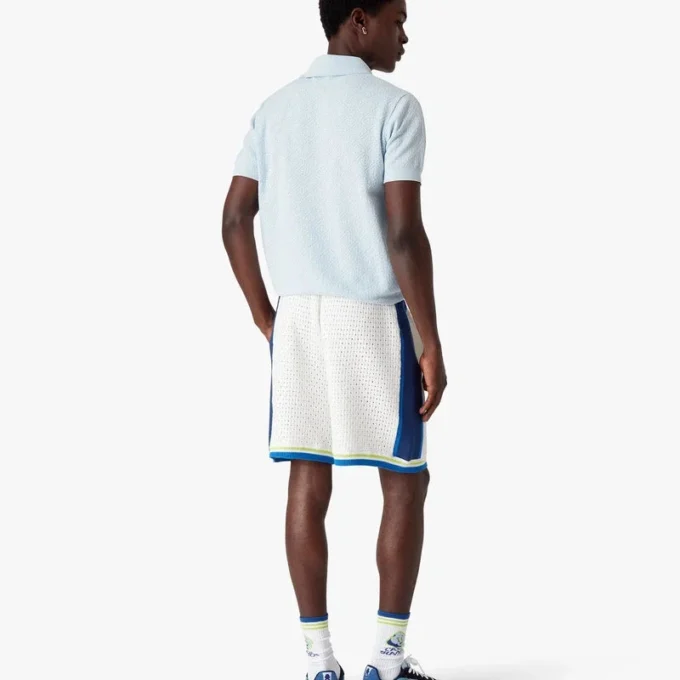 Blauw Pointelle Monogram poloshirt met korte mouwen