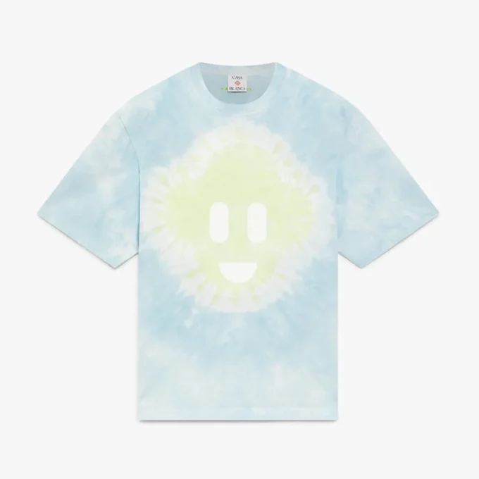 Blauw tie-dye oversized CC Smile T-shirt met korte mouwen Blauw tie-dye oversized CC Smile T-shirt met korte mouwen
