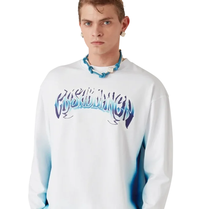 Blauw vervaagd T-shirt met lange mouwen