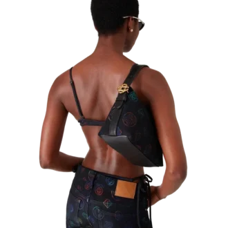 Blauwe leren tas met logo