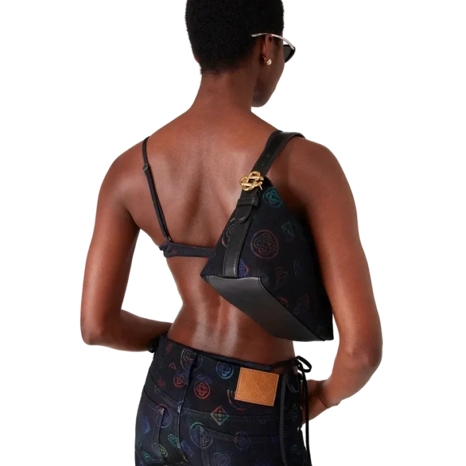 Blauwe leren tas met logo