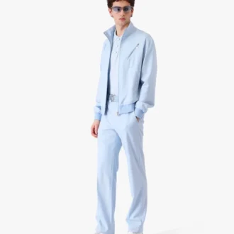 Blauwe Monogram-jacquardbroek met getailleerde pasvorm