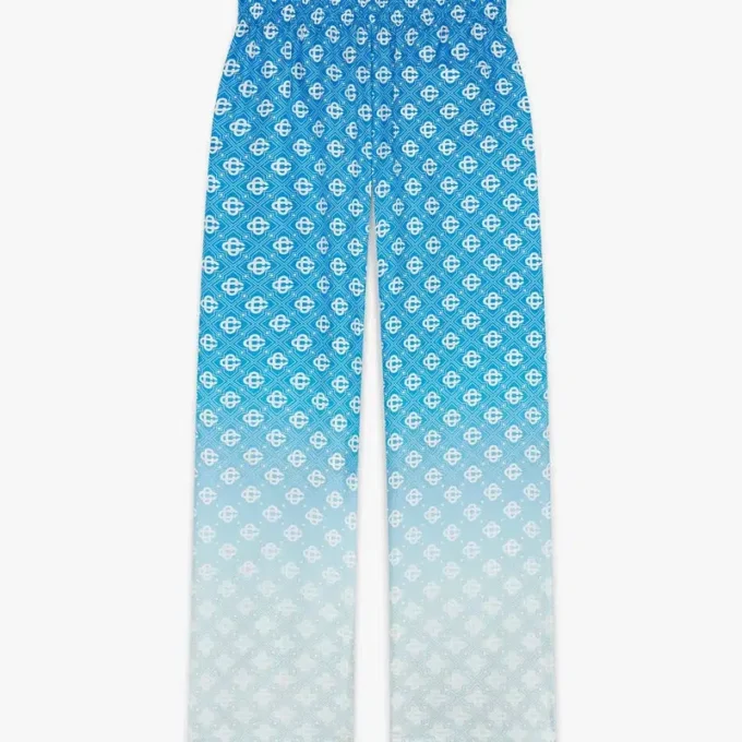 Blauwe zijden broek met Diamond Monogram in kleurverloop