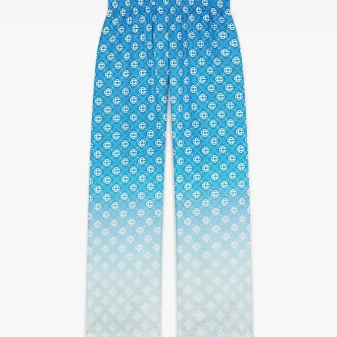 Blauwe zijden broek met Diamond Monogram in kleurverloop