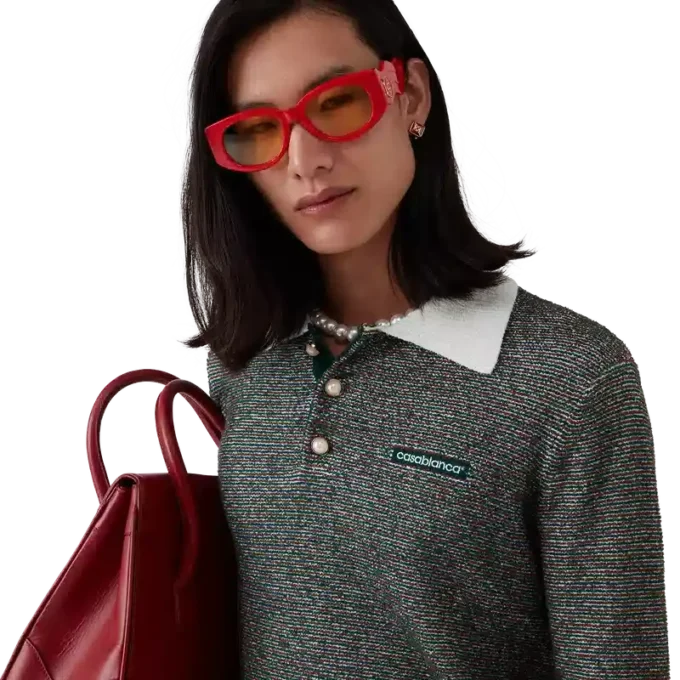 Bouclé gestreept poloshirt met lange mouwen