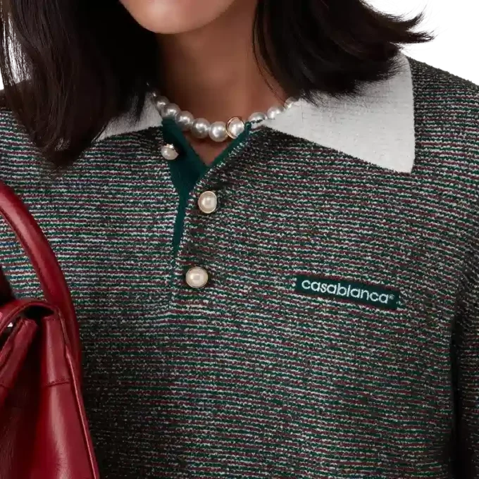 Bouclé gestreept poloshirt met lange mouwen