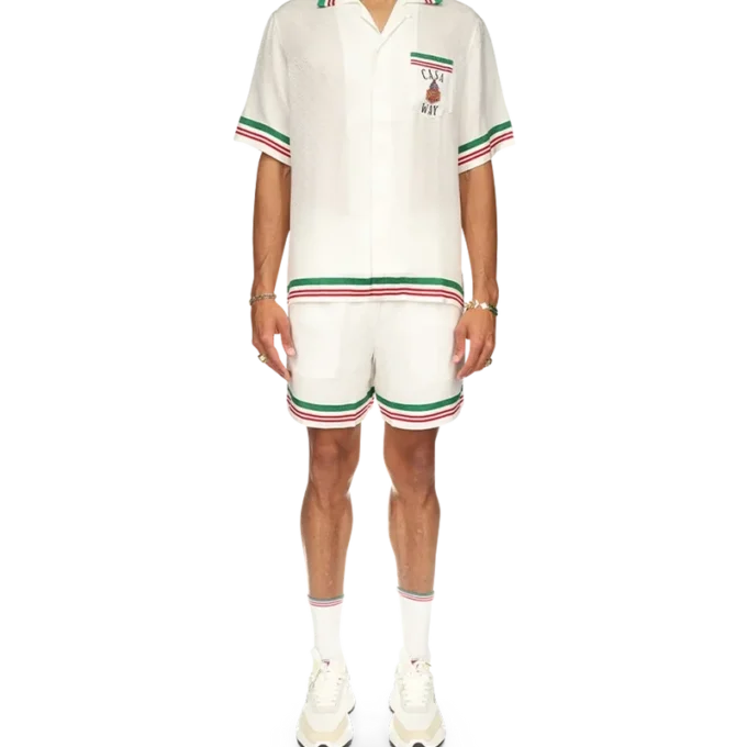 Casa Way zijden overhemd met gebreide kraag