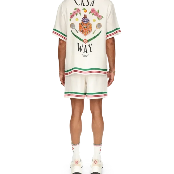 Casa Way zijden overhemd met gebreide kraag