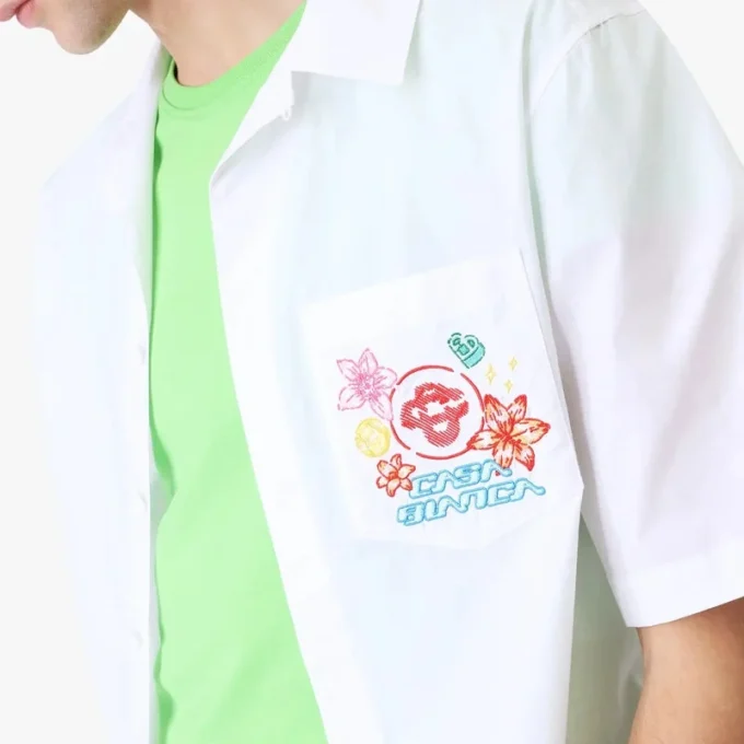 Collage D’icones Graphiques geborduurd overhemd met korte mouwen