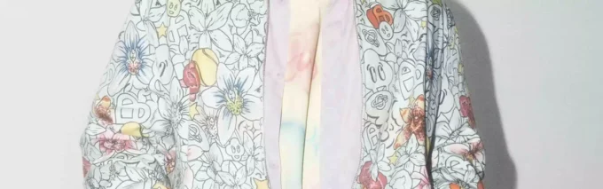 Zijden overhemd met korte mouwen en Tennis Tile-print in kleurverloop