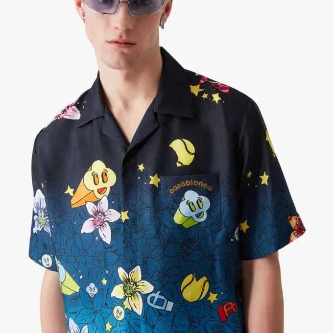 Collage D’icones Graphiques zijden overhemd met korte mouwen