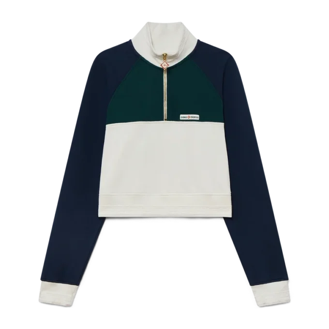 Cropped sweatshirt met kwartrits en kleurblokken Cropped sweatshirt met kwartrits en kleurblokken