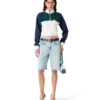 Cropped sweatshirt met kwartrits en kleurblokken Cropped sweatshirt met kwartrits en kleurblokken