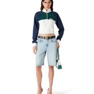 Cropped sweatshirt met kwartrits en kleurblokken