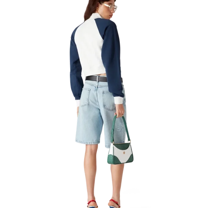 Cropped sweatshirt met kwartrits en kleurblokken Cropped sweatshirt met kwartrits en kleurblokken