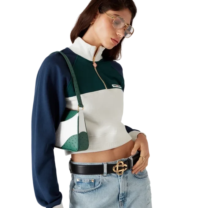 Cropped sweatshirt met kwartrits en kleurblokken Cropped sweatshirt met kwartrits en kleurblokken