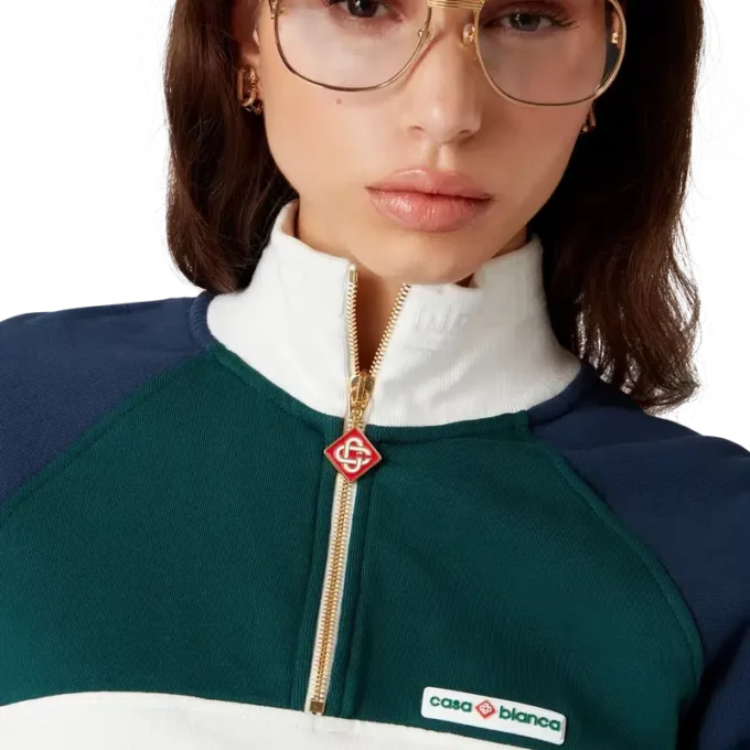 Cropped sweatshirt met kwartrits en kleurblokken Cropped sweatshirt met kwartrits en kleurblokken