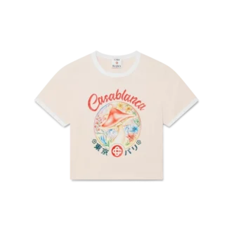 Cropped T-shirt met paddestoelembleem