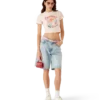 Cropped T-shirt met paddestoelembleem Cropped T-shirt met paddestoelembleem