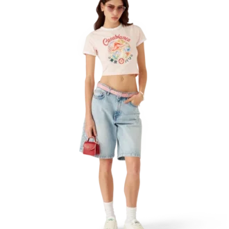 Cropped T-shirt met paddestoelembleem