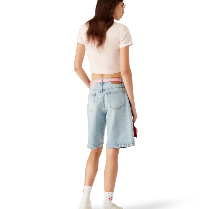 Cropped T-shirt met paddestoelembleem Cropped T-shirt met paddestoelembleem