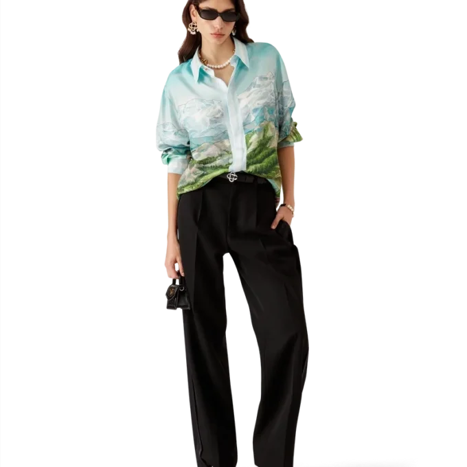 Dalmatian a La Montagne zijden overhemd met lange mouwen