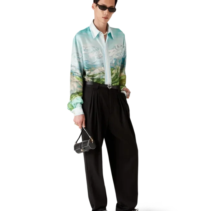 Dalmatian a La Montagne zijden overhemd met lange mouwen