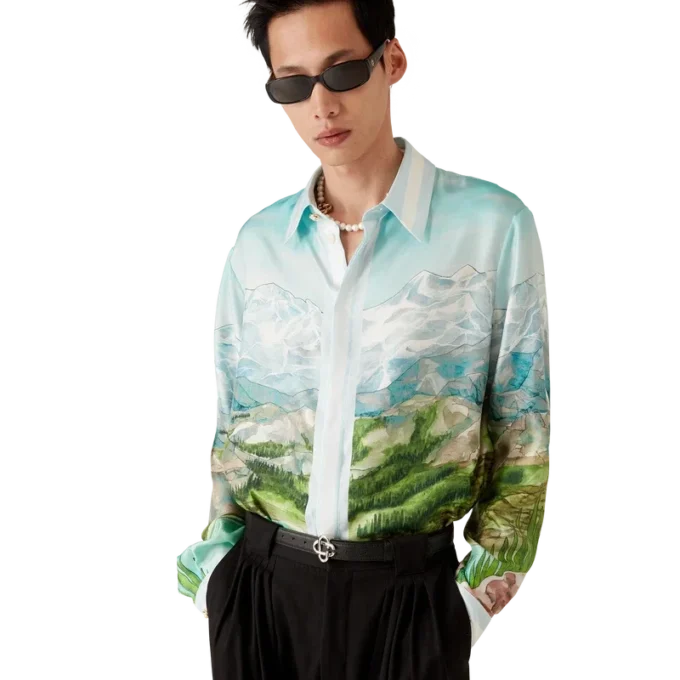 Dalmatian a La Montagne zijden overhemd met lange mouwen