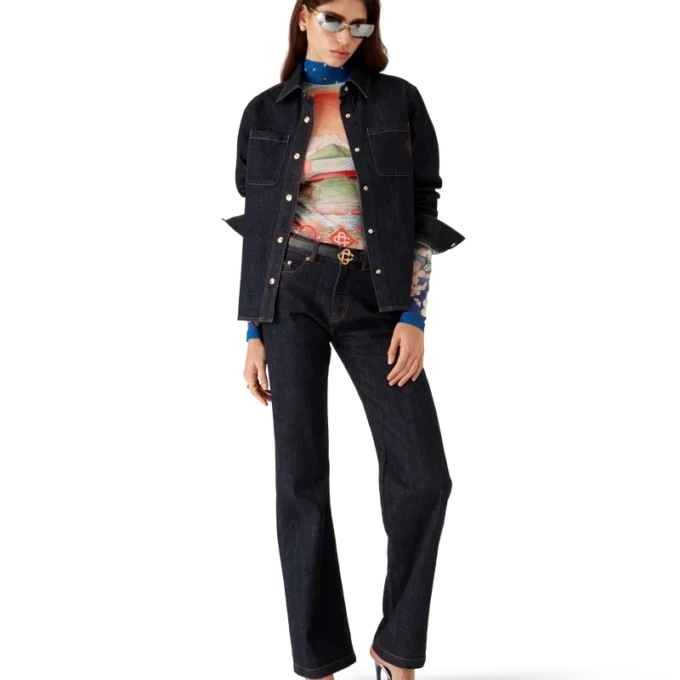 Denim overhemd met geborduurd logo