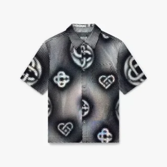 Denim shirt met korte mouwen en parelmoerachtig monogram