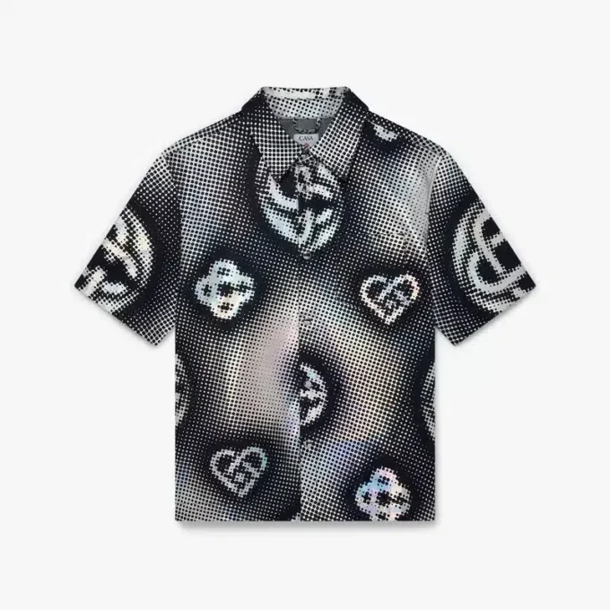 Denim shirt met korte mouwen en parelmoerachtig monogram Denim shirt met korte mouwen en parelmoerachtig monogram