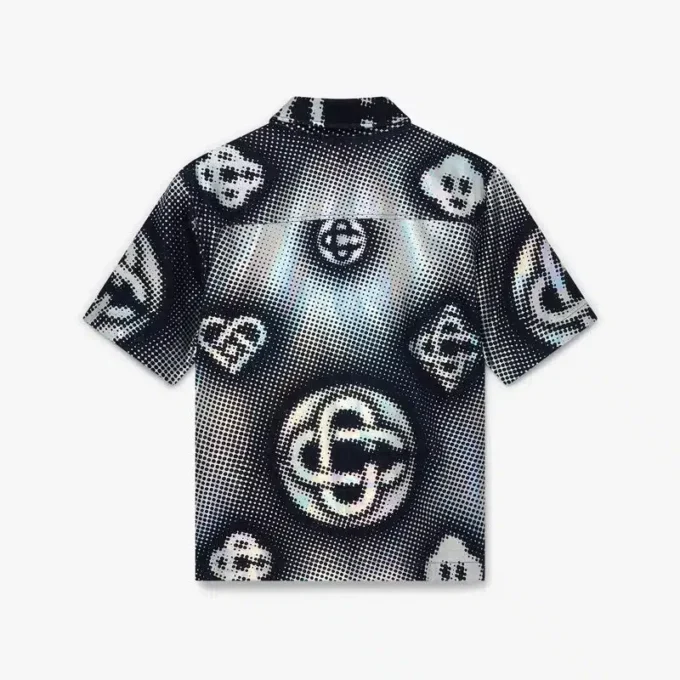 Denim shirt met korte mouwen en parelmoerachtig monogram Denim shirt met korte mouwen en parelmoerachtig monogram