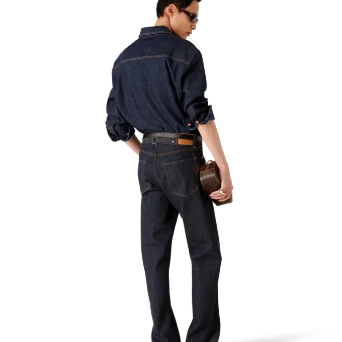 Denim shorts met korte mouwen en geborduurd logo Denim shorts met korte mouwen en geborduurd logo