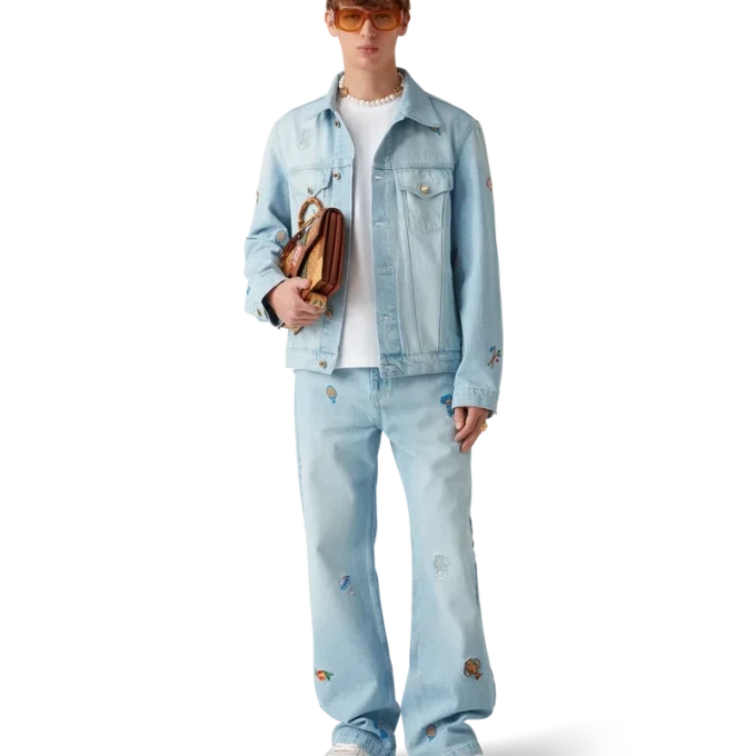 Denimjasje met geborduurd motief