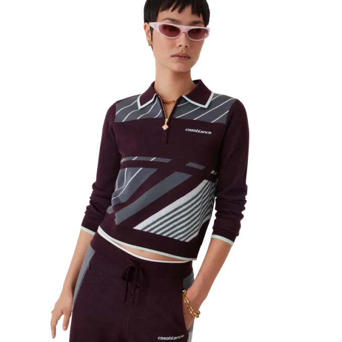 Diagonal Tennis Merino poloshirt met lange mouwen