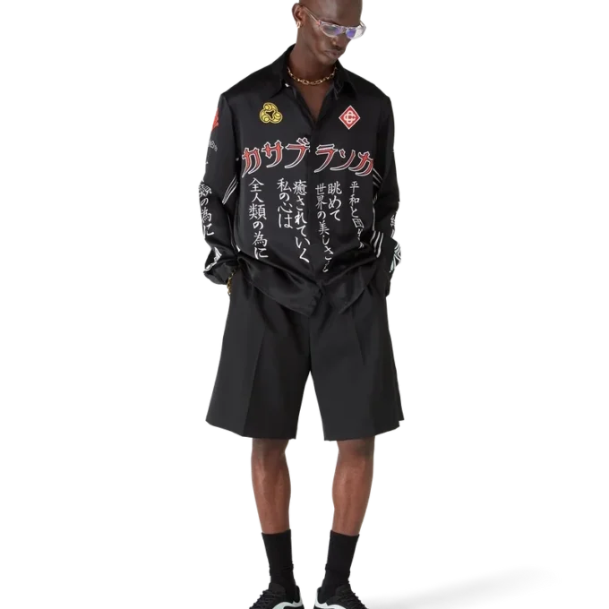 Emblem overhemd met lange mouwen van zijdesatijn Emblem overhemd met lange mouwen van zijdesatijn